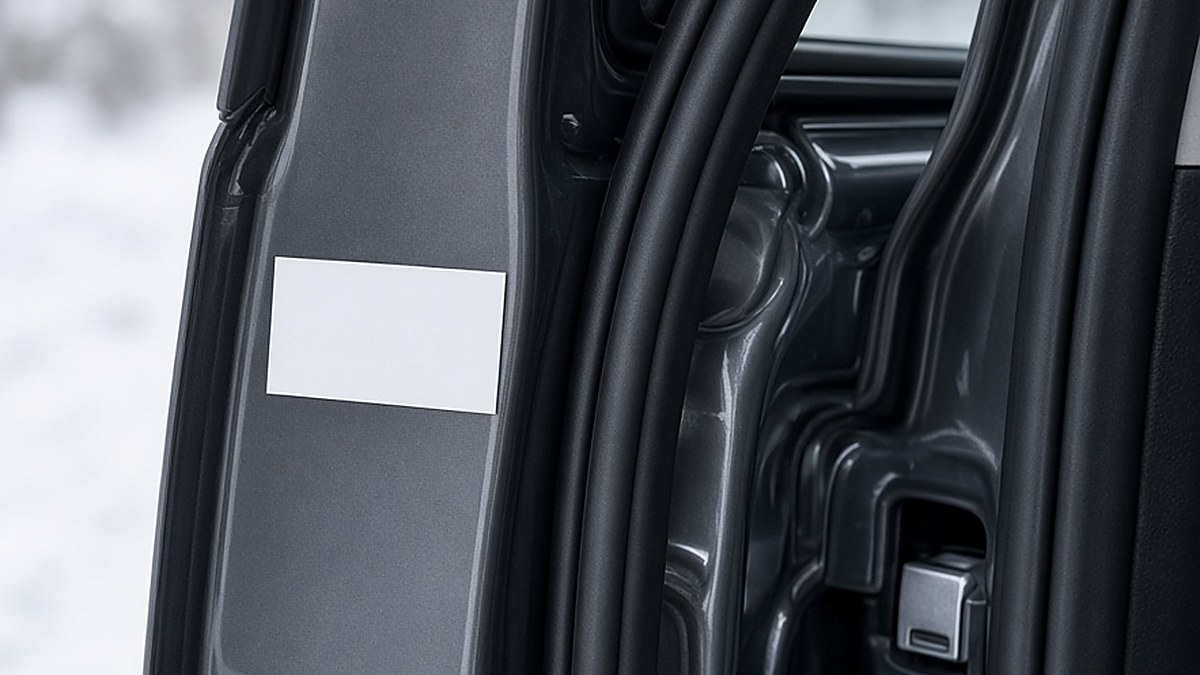 Open driver's door of a pickup, showing where the tire and loading label sits on the door pillar